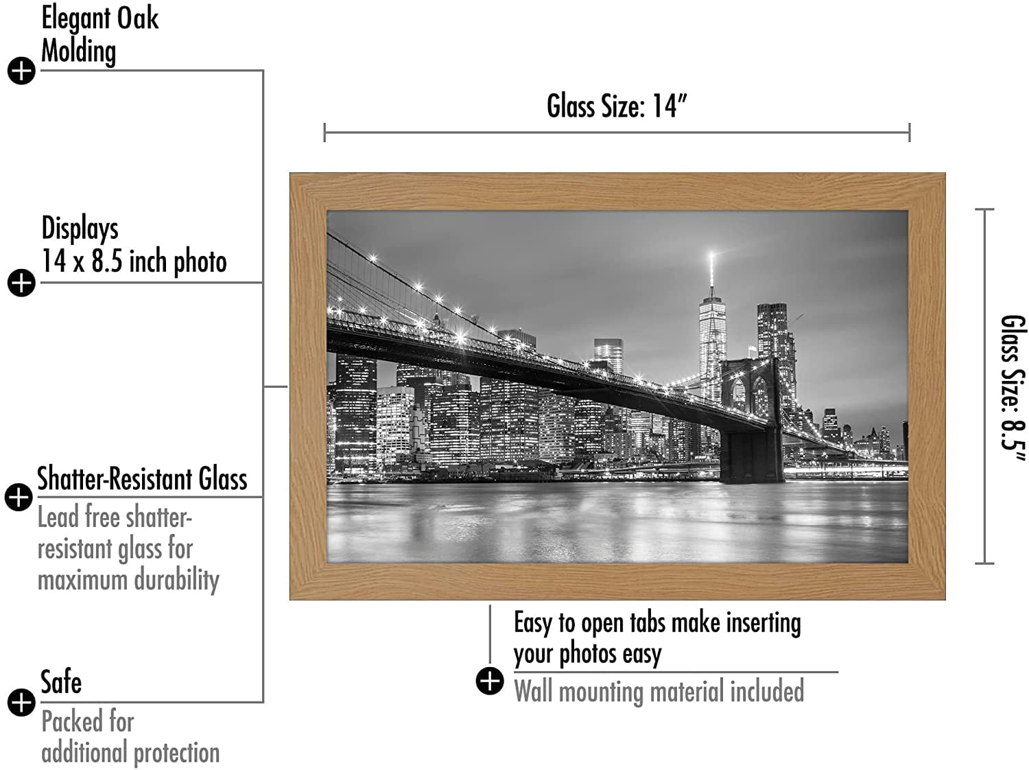 Americanflat 8.5x14 Picture Frame in Oak - Composite Wood with Shatter Resistant Glass - Horizontal and Vertical Formats for Wall with Included Hanging Hardware