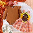 thumbnail image 3 of Enyan Newborn Baby Girl Fall Winter Outfits Thanksgiving Christmas Outfit Long Sleeve Romper Suspender Skirt Set 3Pcs（Size 3-6 Months）, 3 of 8