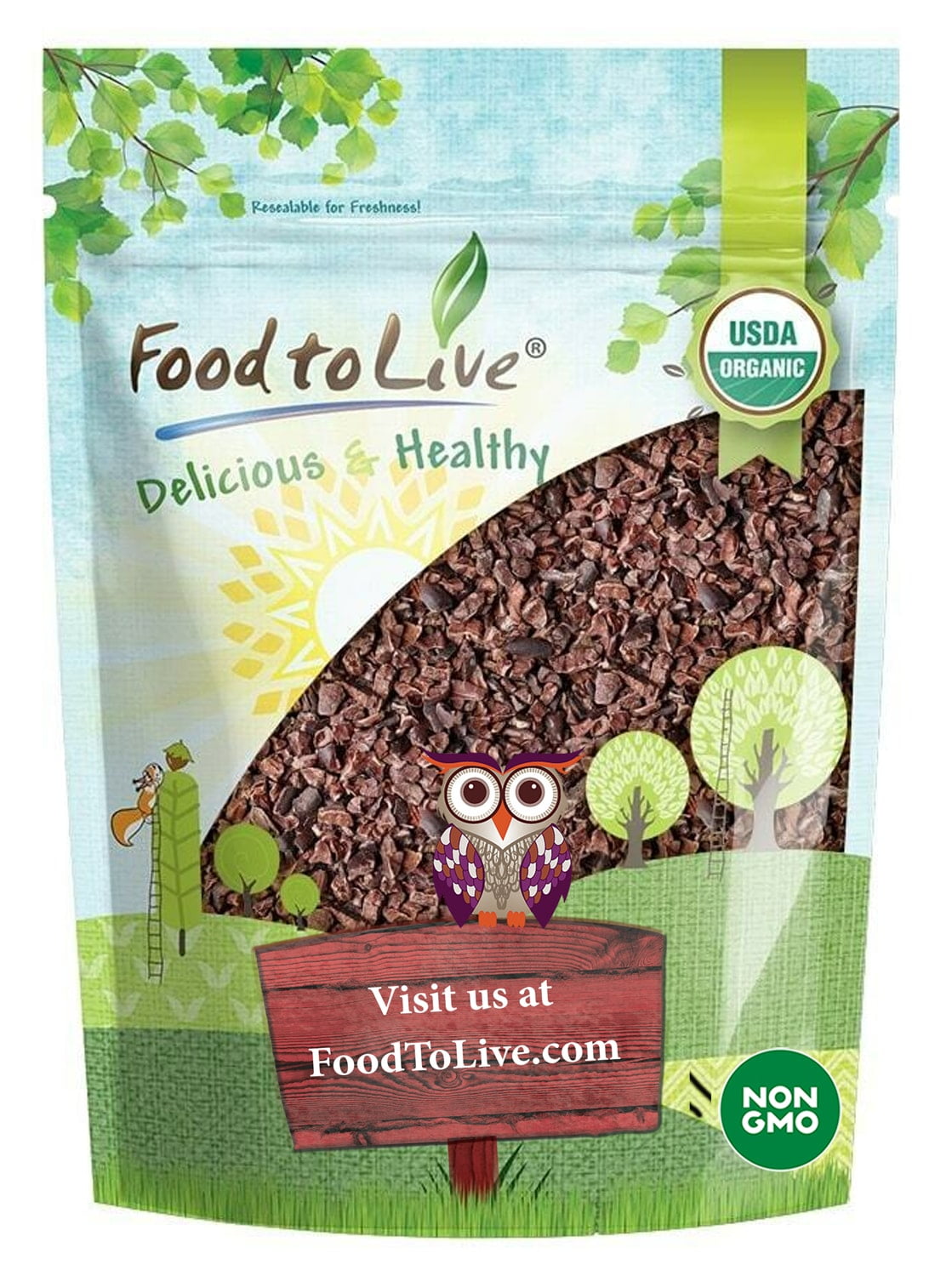 Organic Cacao Nibs, 2 Pounds — Non-GMO, Kosher, Raw, Vegan — by Food to Live