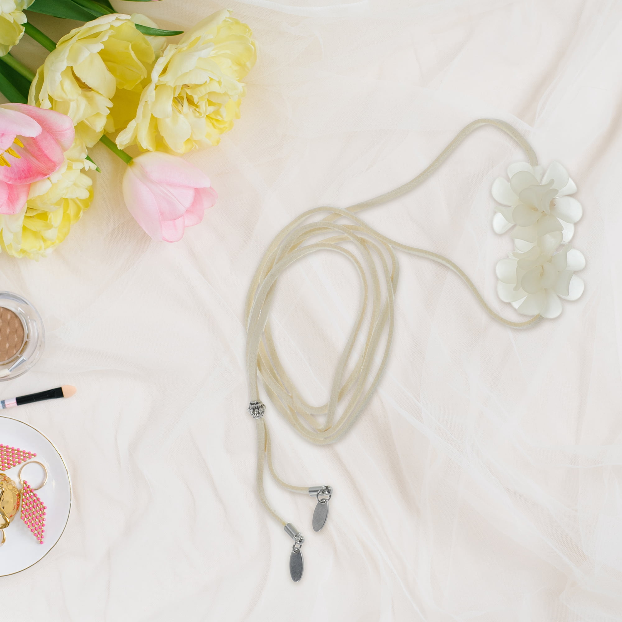 Unique Bargains Adjustable Flower Straps Choker Beige [Adjustable Frosted Flower Straps]