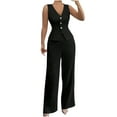 thumbnail image 3 of Dazajoo 2 Piece Work Sets for Women Button Blazer Vest and High Waisted Wide Leg Pants Sets Business Casual Office Outfit Black,S, 3 of 8