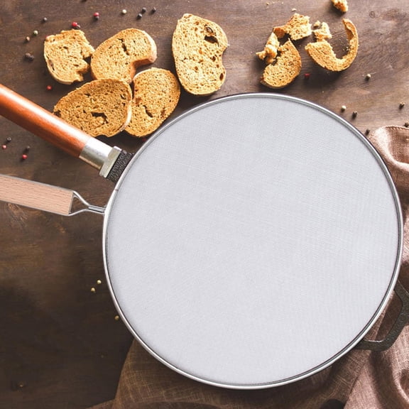Bakeware 2 Frying Pan Splatter Guard for Kitchen Use | Mesh Frying Pan Shield with Wooden Handle | Oil Proof Cover for Safe Cooking