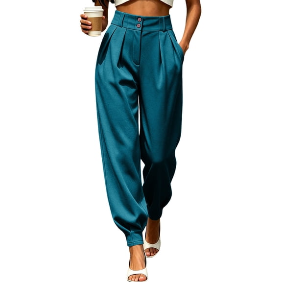 TaTaai Womens Solid Tapered Suit Pants with Pockets Slim Fit Business Trousers Bottoms for Daily Work Office