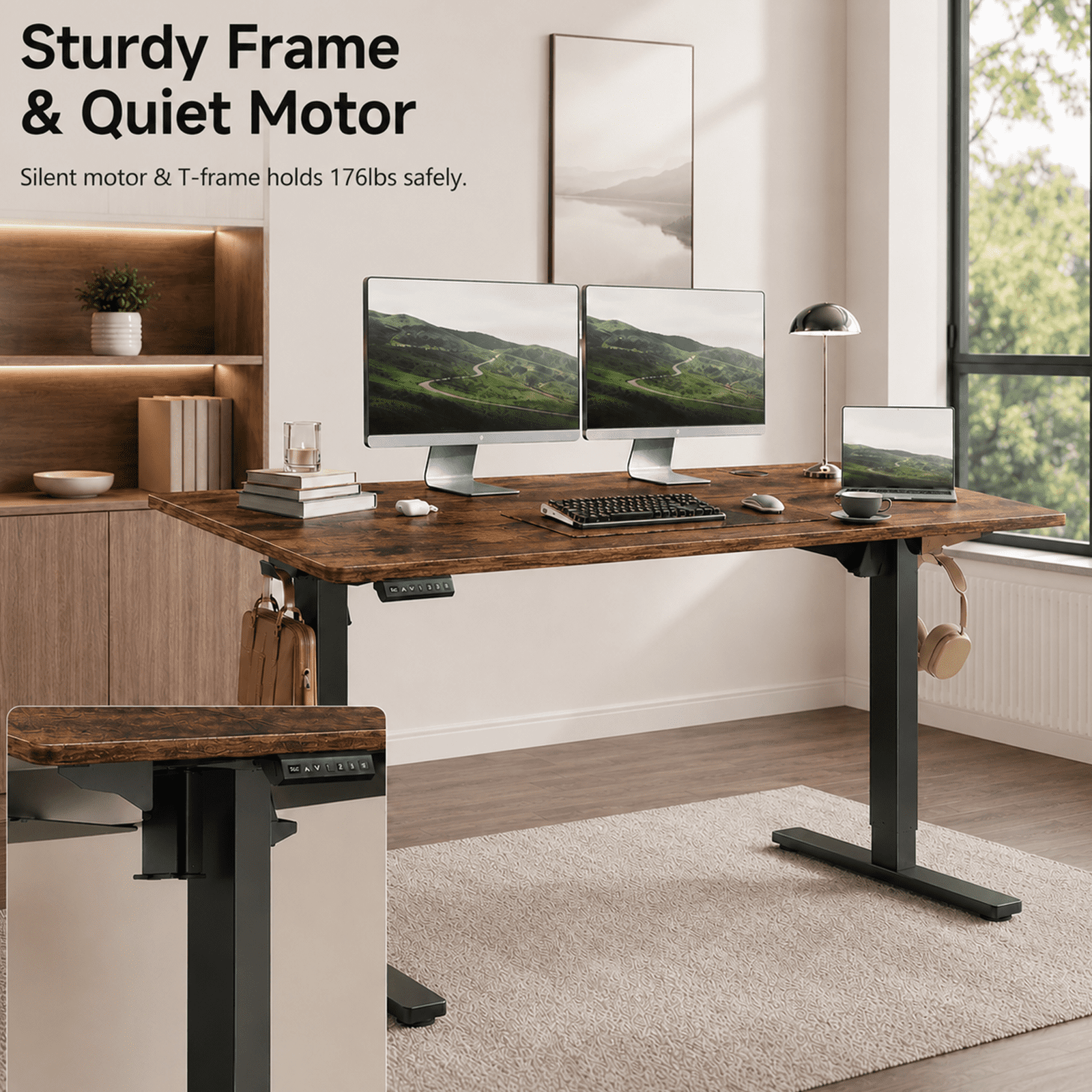 Alvantor Standing Desk, 28.7''- 48'' Height Electric Height Adjustable Home Office Desk with 3 Memory Presets, Sit and Stand Up, T-Shaped Frame