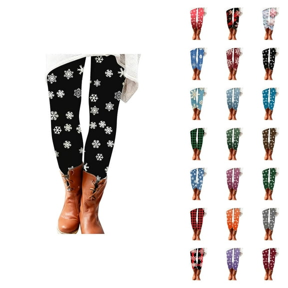 Christmas Leggings for Women 2025 Snowflake Plaid Graphic High Waisted Yoga Pants Legging Tights