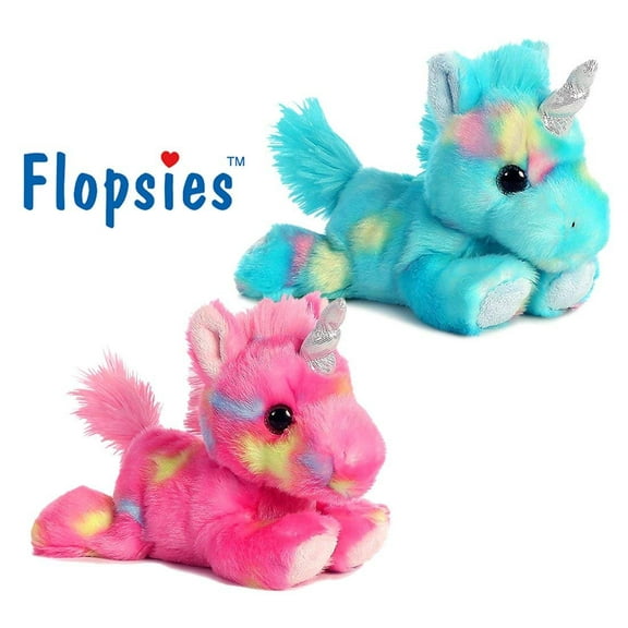 Aurora Bundle of 2 Plush Beanbag Unicorns, Blueberry Ripple Unicorn & Jelly Roll Unicorn Blue/Pink