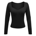 thumbnail image 4 of DHFJKG Long Sleeve T Shirts For Women V Neck Low Cut Crop Tops Fall Slim Fit Basic Tees, 4 of 5