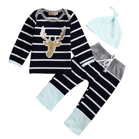 

Arvbitana Baby Boy’s Long-sleeved Trousers Suit Fresh Fawn T-shirt Elastic Long Pants and Hat