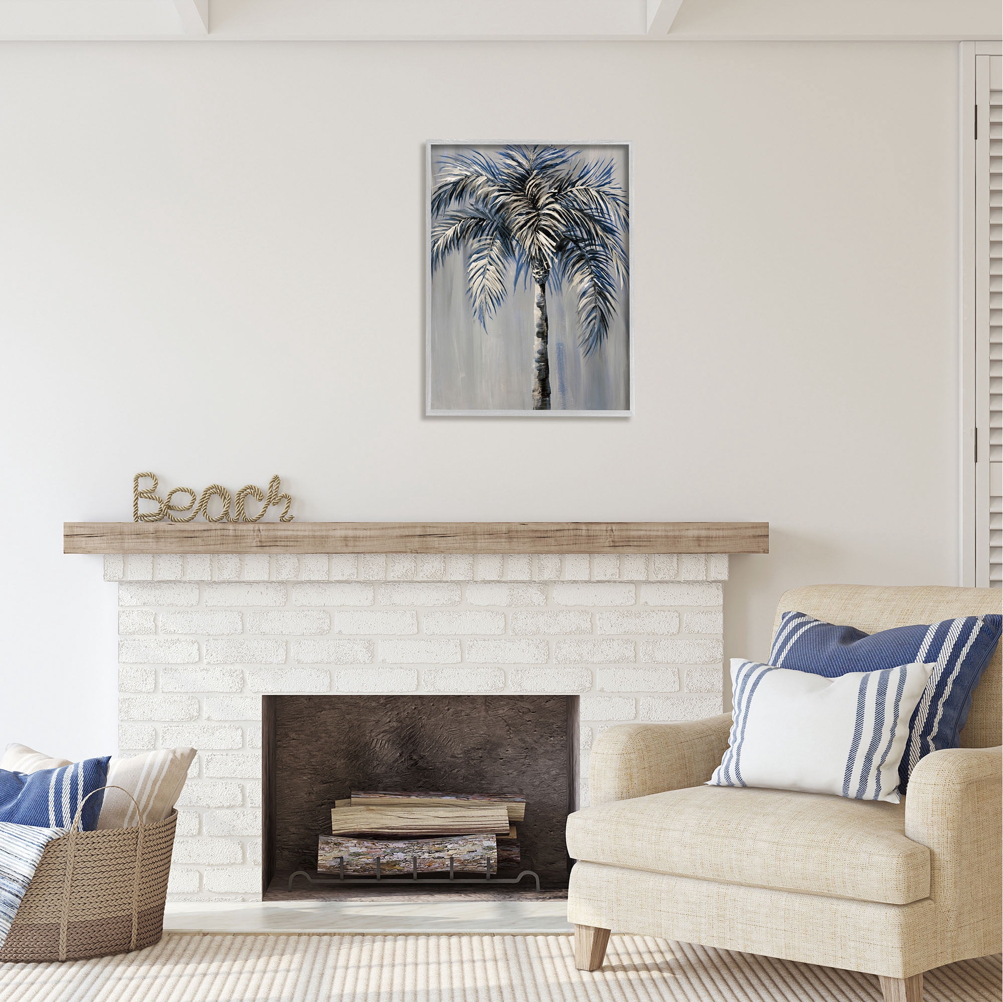 Stupell Industries Grey Palm Tree Painting Nature Painting Gray Framed Art Print Wall Art, 24 x 30