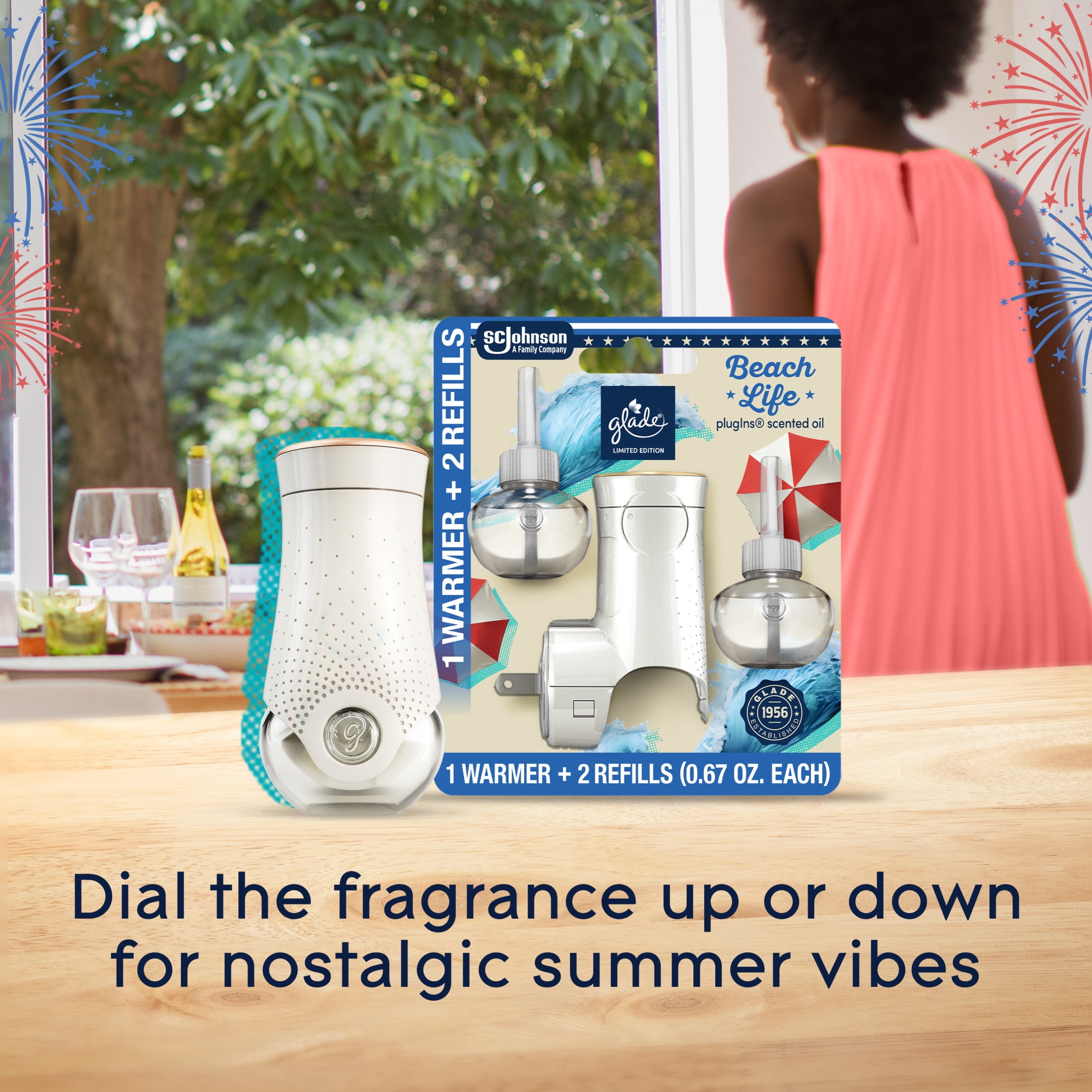 Glade PlugIns Refills Air Freshener Starter Kit, Beach Life, 1.34 Fl oz., 1 Warmer + 2 Refills