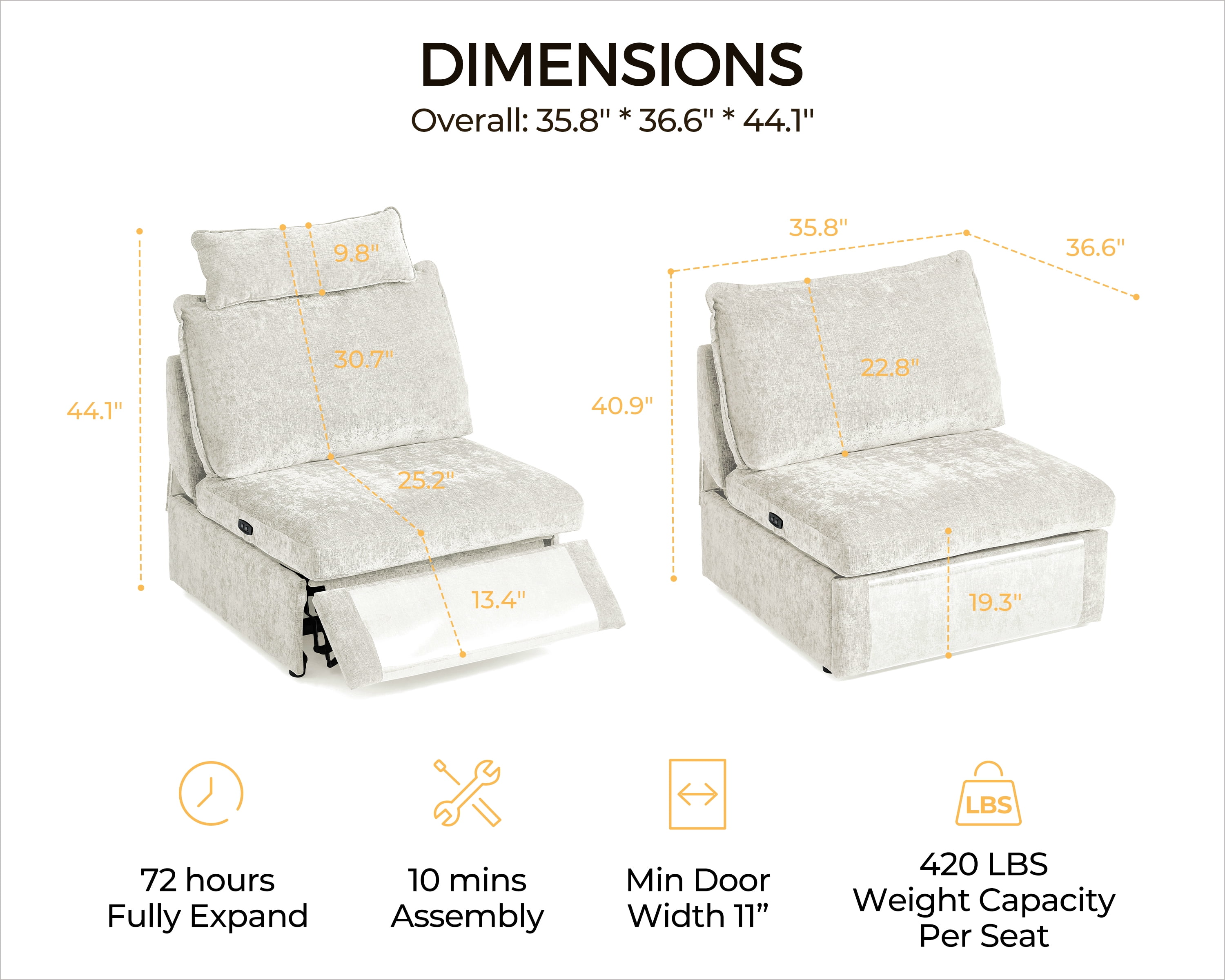 BEDEEP Chenille Power Recliner, White