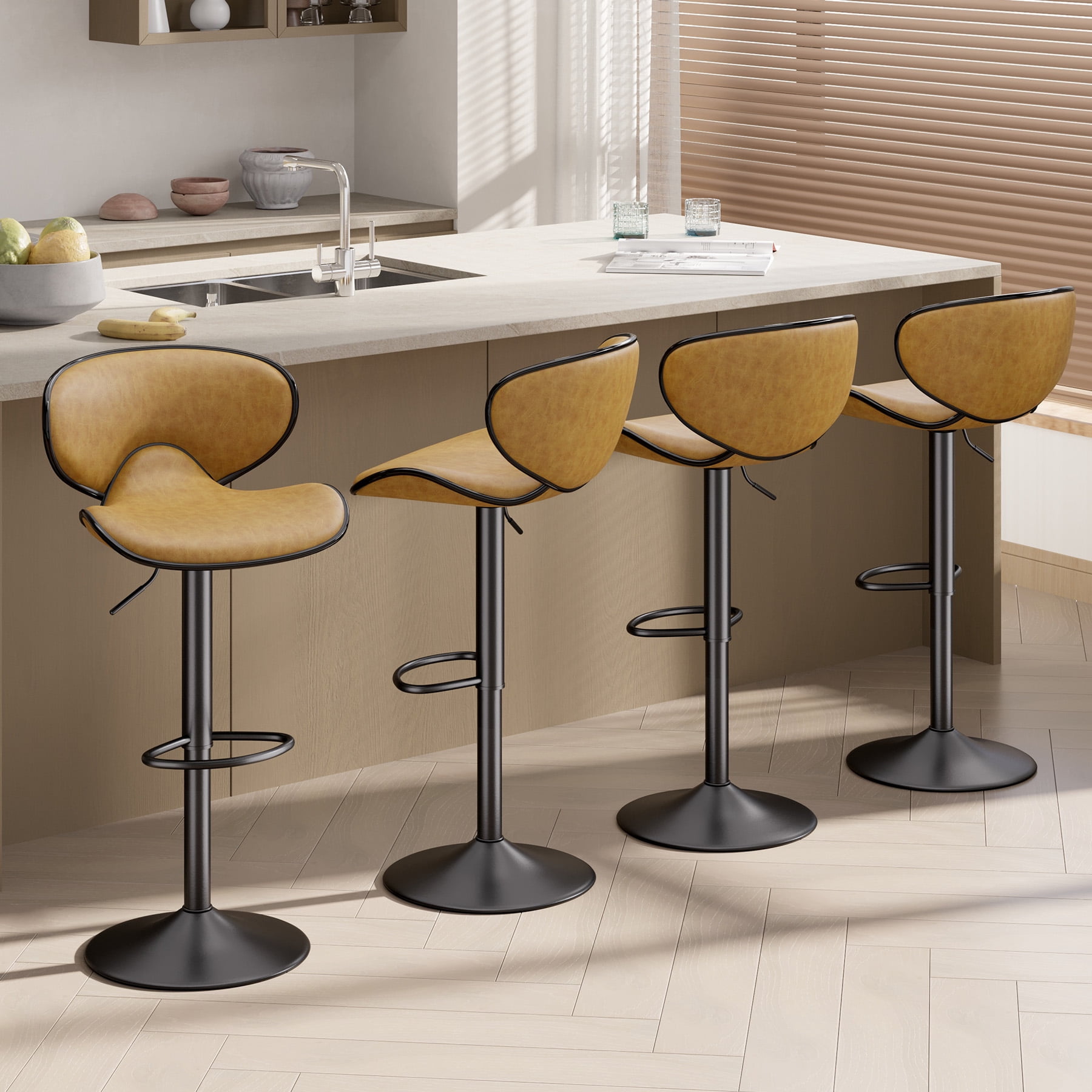 Hawsaiy Adjustable Swivel Bar Stools Set of 2 with Back and Footrest, Faux Leather Counter Height Kitchen Stools, Modern Bar Chairs for Island and Home Bar, Yellow