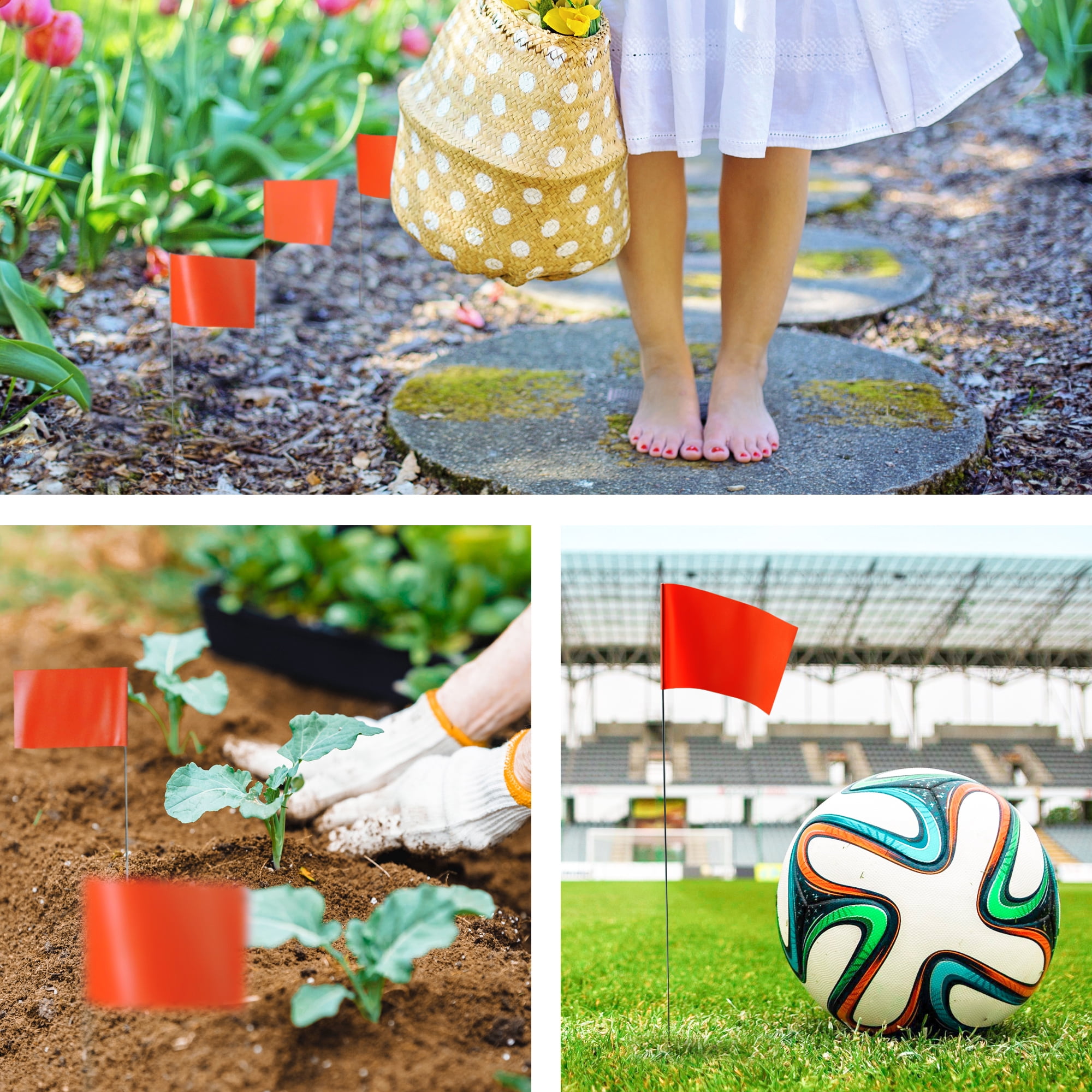 Anley Orange Marking Flags 100 Pcs - 4" X 5" Vinyl Irrigation Sprinkler Flag with 15 Inch Steel Wire Stake - Small Marker Flags for Lawn, Yard, Industrial, Landscaping, Construction and Survey