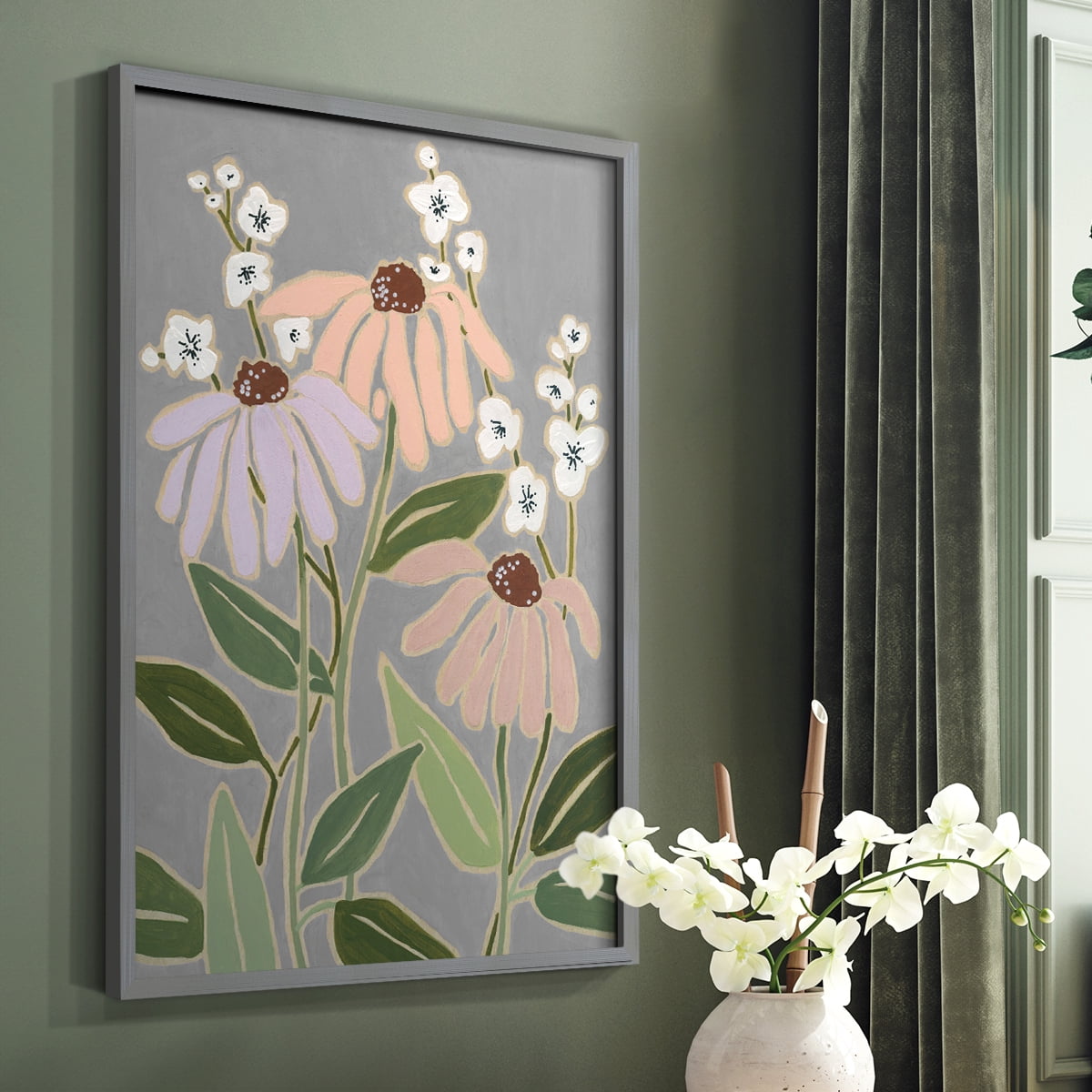 Woodblock Floral I Framed Print - Solid Wood in Single Picture Frame Solid Wood 2 Framed Print