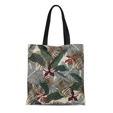 ASHLEIGH Canvas Bag Resuable Tote Grocery Shopping Bags Flower Tropical Jungle Leaves Leaf Palm Abstract Botanical Painting Banana Botan Tote Bag