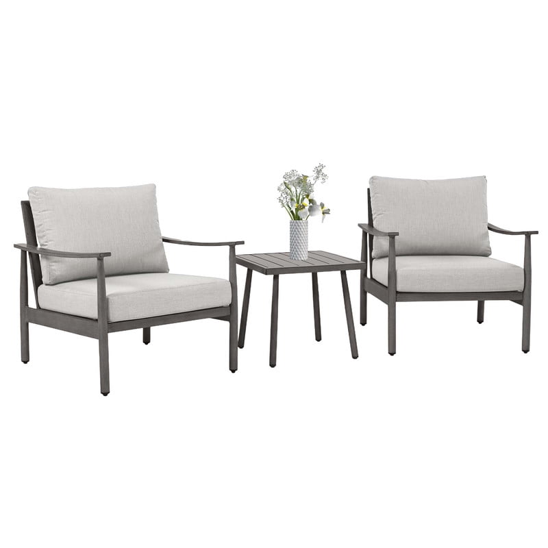 3-Piece Aluminum Outdoor Bistro Set, Modern Rope Patio Chairs with Cushions & Side Table