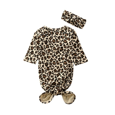 

One opening 2PCS Newborn Baby Leopard Swaddle Wrap Swaddling Sleeping Bag Blanket Headband Set 0-6M