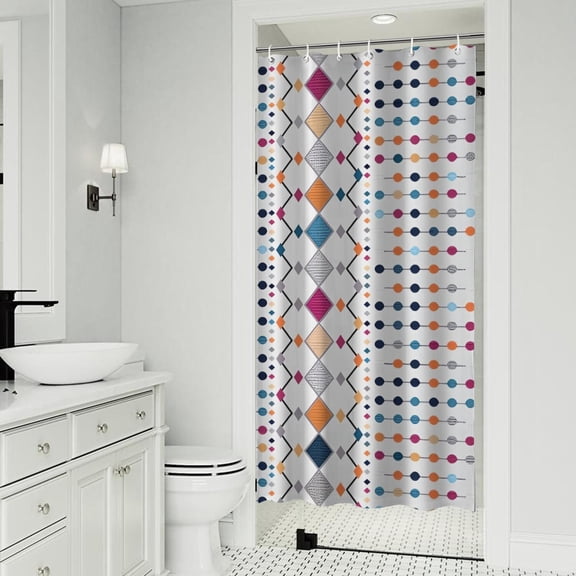 Colorful Geometric Diamond Pattern Shower Curtain 36"x72" ,Bathroom Decorative Shower Curtains Set with 12 Hooks,Modern Waterproof Washable Shower Curtain