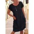 thumbnail image 2 of Plus Size 5XL Vintage Cotton And Linen Dress Women's Summer Short Sleeve Round Neck A-Line Dress Casual Pockets Holiday Vestidos, 2 of 5