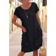 thumbnail image 2 of Plus Size 5XL Vintage Cotton And Linen Dress Women's Summer Short Sleeve Round Neck A-Line Dress Casual Pockets Holiday Vestidos, 2 of 5