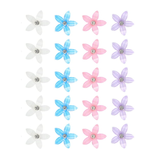 Ganga Única 20 piezas de pequeños clips para el cabello en forma de flor, mini clips para el cabello para niñas, bonitos pasadores de flores en blanco, rosa, azul y púrpura