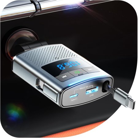 Wrong Duck Bluetooth 5.3 Car Adapter FM Transmitter, Fast Charging [PD65W & QC3.0] Cigarette Lighter Wireless Music Adapter Hands-Free Calling Radio Support USB Drive