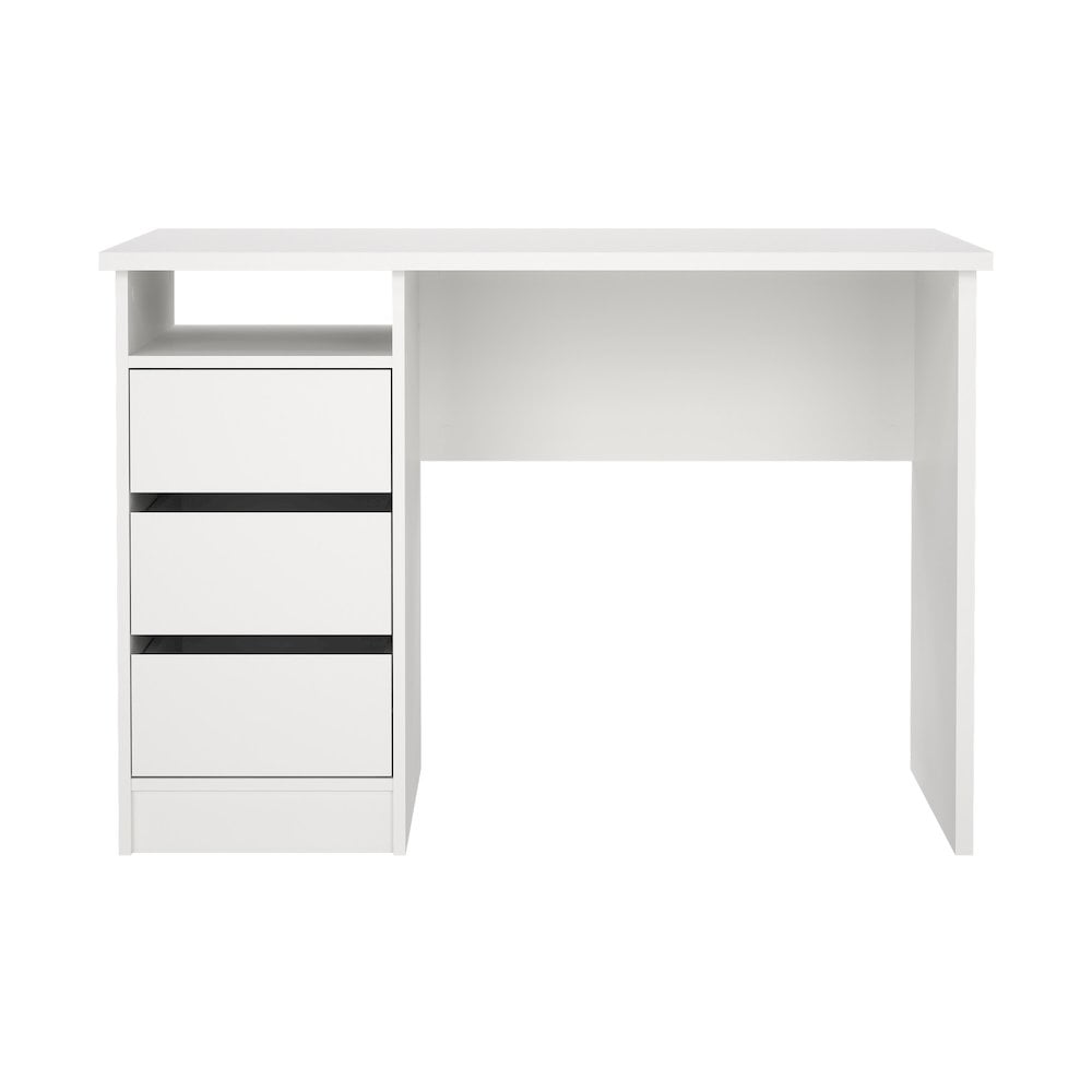 Tvilum Wes Writing Desk with 3 Storage Drawers and Open Shelf in White