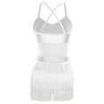 thumbnail image 4 of Doomiva Womens Latin Dance Leotard Dress Rhinestone Sheer Mesh Tassel Fringe One Piece Bodysuit Dancewear White S, 4 of 5