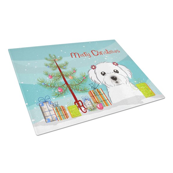 Caroline's Treasures BB1580LCB Christmas Tree and Maltese Glass Cutting Board Large, 12H x 16W, multicolor