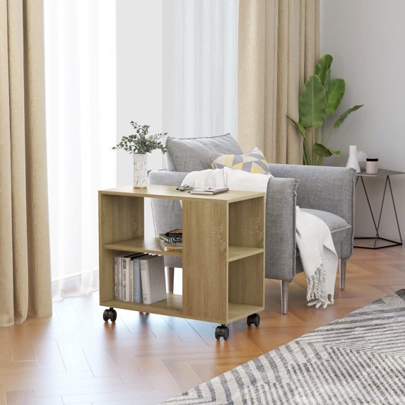 IM Lashes End Side Table with Rolling Wheels, Bedside Table with Open Shelf Oak 27.6"x13.8"x21.7" Chipboard