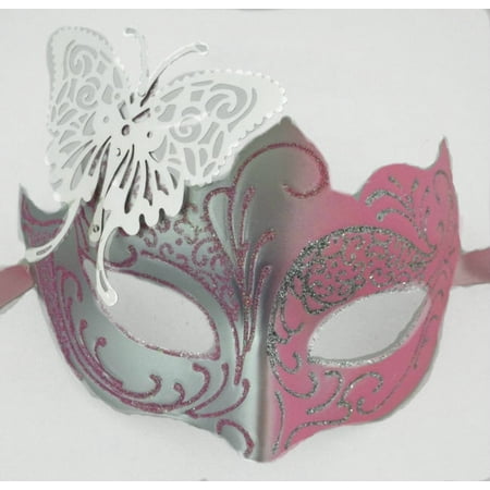 Pink Silver Butterfly laser cut Mardi Gras Masquerade Mask Adult