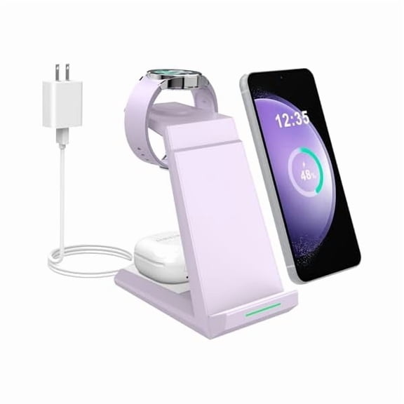 FU2035Wireless Charger for Samsung - 3 in 1 Charging Station for Multiple Devices,Fast Charger Stand Dock for Galaxy S25 S24 S23 Ultra S22 S21 S20 Z Flip Fold,Galaxy Watch 5/5 Pro/4/3,Galaxy Buds Pro