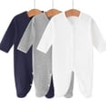 thumbnail image 2 of Fengactive Infant Baby Boys Girls 3 PCS Spring Summer Ribbed Footed Jumpsuit V Neck Full Snap Long Sleeve Soft Stretchy Newborn Sleep Romper Set, 2 of 5