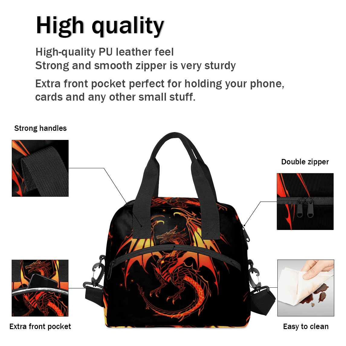 Herdesigns Funny Dinosaur Insulated Lunch Bag for Women Men Adults Large Reusable Lunch Box Cool Dinosaur Leakproof Cooler Tote Bags with Adjustable Shoulder Strap