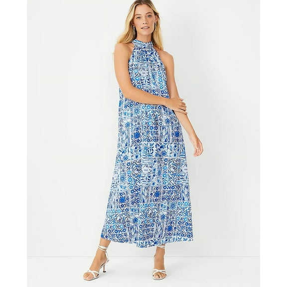 Petite Tile Tie Mock Neck Maxi Dress New Size Xsp