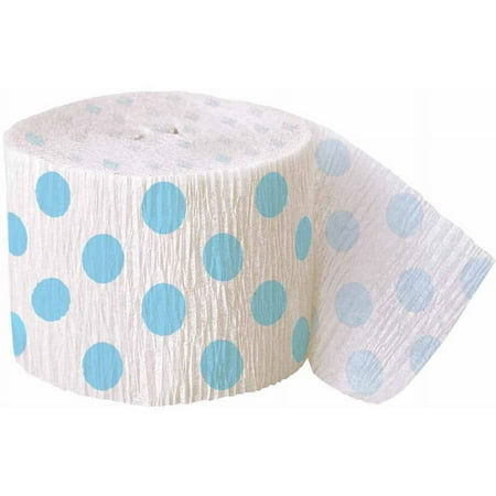 Blue Polka Dot Crepe Paper Streamer, 30ft
