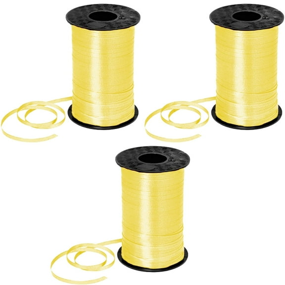 PMU Curling Ribbon - Crimped Texture Curling Ribbons for Gift Box Wrapping, Florist Flowers, Birthday Party Decorations, Festival Art Craft & Christmas Décor - Yellow 3/16 Inch X 500 Yards, Pkg/3