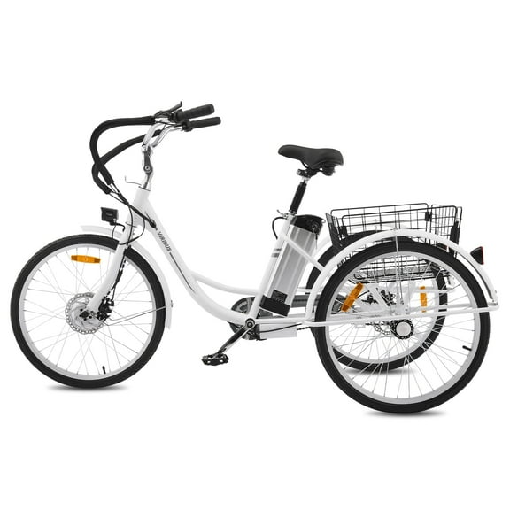 Viribus 24" Electric Tricycle for Adults 350W Cruiser Tricycle w Basket 36V 10Ah Cream