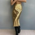 thumbnail image 4 of Sngxgn Womens Midi Skirt High Waisted Solid Dress Elegant Skirts(Gold,M), 4 of 7