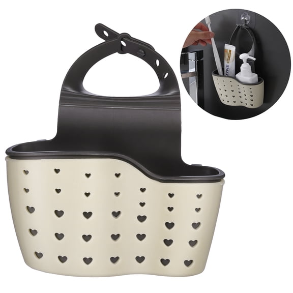 Ellsang Kitchen Sink Caddy Sponge Brush Holder, Kitchen Accessories Organizer with Adjustable Strap and Drain Holes (Beige)