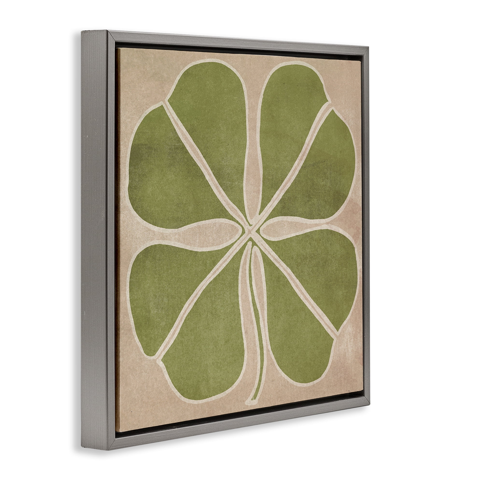 Neutral Symmetrical Clover Gray Framed Floater Canvas Wall Art, design by June Erica Vess