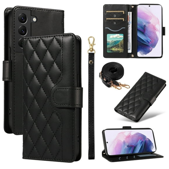 Samsung Galaxy S21 FE 5G Étui de Téléphone, Étui Portefeuille à Rabat avec Cordon Bandoulière Ajustable, Fentes Magnétiques pour Cartes