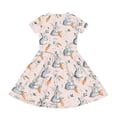 thumbnail image 5 of YOUYEDIAN Girls Easter Dress Kids Festival Cute Bunny Print A-Line Dresses Teen Casual Short Sleeve Crew Neck Sundress with Pockets (Light Gray, 9-10 Years), 5 of 6