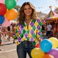 thumbnail image 6 of Carnival Shirt for Women 2026 Masquerade Costume Purple Gold Green Striped Print Long Sleeve Stylish Blouse, 6 of 7