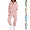 thumbnail image 2 of Aihuaihua 2 Piece Outfits Women Sweatsuit Fuzzy Hoodie and Sweatpants Loose Plush Sleepwear with Pocket Matching Set Fall Winter Thermal Sets Grey, 2 of 5