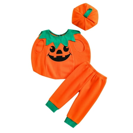 

Pudcoco Infant Halloween Pumpkin Costume Set Kids Sleeveless Pumpkin Face Tank Tops + Contrast Color Trousers + Hat