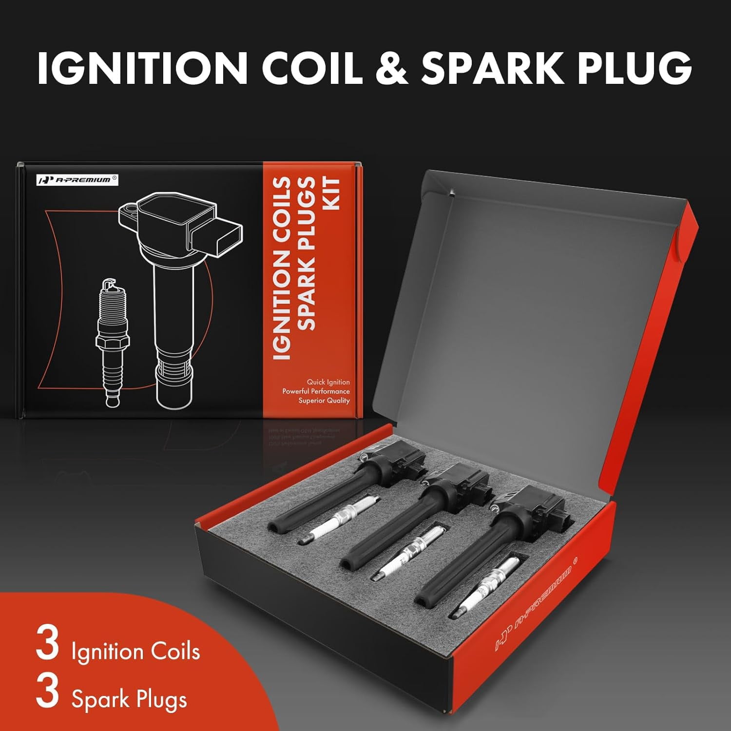 A-Premium Set of 3 Ignition Coil Pack and Iridium Spark Plugs Compatible with Mitsubishi Mirage 2014-2015 L3 1.2L Replace# 1832A057