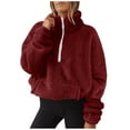 thumbnail image 2 of Xcmzpl Women's Zip Up Fleece Sweatshirts Loose Fit Solid Color Crewneck Sweatshirt Lightweight Sweater Tops Tunic Long Sleeve Shirts Early Fall Fashion, 2 of 7