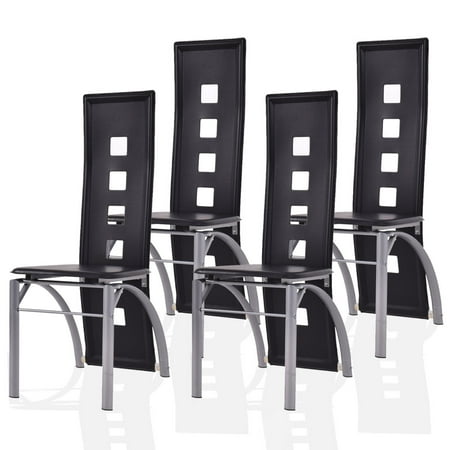 Costway Set Of 4 Dining Chairs Pu Leather Steel Frame High Back Home Costway Set Of 4 Dining Chairs Pu Leather Steel Frame High Back Home Furniture Black