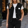 thumbnail image 6 of Women's Sherpa Fleece Vest V Neck Button Down Sleeveless Gilet with Pockets Loose Fit Casual Cozy Warm Layering Outerwear Fall Winter Black, 6 of 8